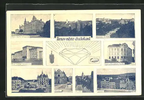 AK Turnau / Turnov, Panorama, kasarny, Skola chlapecka, Gymnasium & Namesti