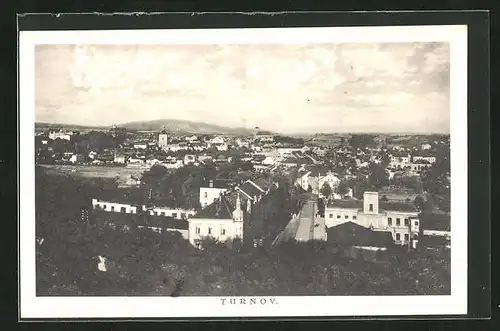 AK Turnau / Turnov, Panorama mit Strassenblick aus der Vogelschau