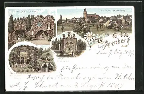 Lithographie Arenberg, Totalansicht, Grotte von Lourdes & Arme Seelen-Kapelle