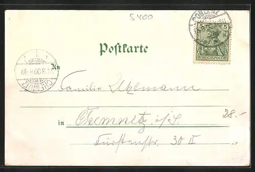 Lithographie Coblenz, Provinzial-Denkmal Kaiser Wilhlem I., Castorkirche und Kaiserin Auguste-Denkmal