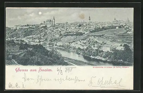 Mondschein-AK Znaim, Totalansicht