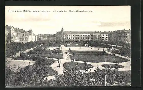 AK Brünn / Brno, Winterhollerplatz mit deutscher Staats-Gewerbeschule