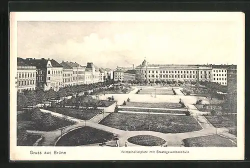 AK Brünn / Brno, Winterhollerplatz mit Staatsgewerbeschule