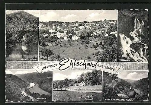 AK Ehlscheid / Westerwald, Freibad, Wasserfall, Laubachsmühle