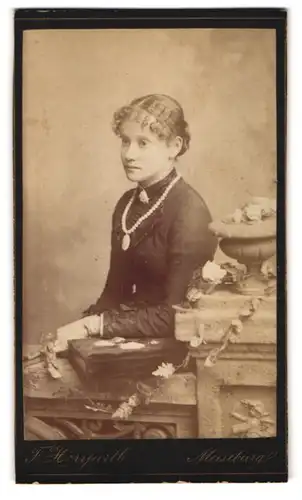 Fotografie F. Herrfurth, Merseburg, Brühl 4, Portrait junge Dame mit Kragenbrosche und Amulett