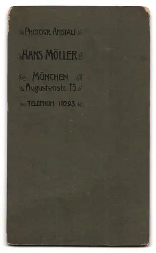 Fotografie Hans Möller, München, Augustenstrasse 75, Portrait Soldat in Uniform mit Oberlippenbart