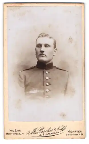 Fotografie M. Bscher`s Nachf. j. Zimmermann, Kempten, Salzstrasse K. 94, Bayrischer Soldat in Uniform