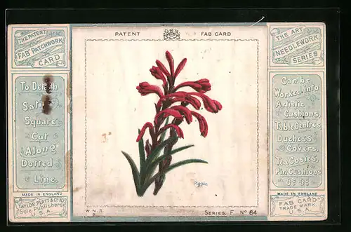 Seiden-AK Rote Blume mit Blattgrün