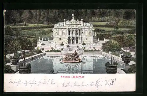 Relief-AK Schloss Linderhof mit Bassin