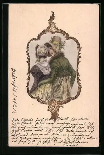 Seiden-AK Dame im vertrauten Gespräch