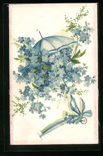 Seiden-AK Regenschirm und Vergissmeinnicht