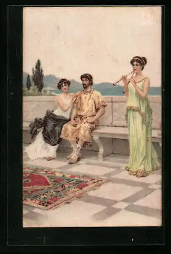 Seiden-AK Flötenspiel in der Antike