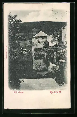 Relief-AK Radstadt, Flusspartie am Teichthurm