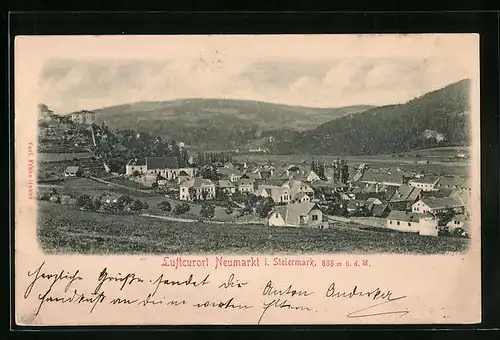 Relief-AK Neumarkt, Panorama mit Gebirge