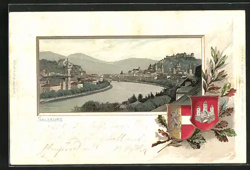 Präge-Lithographie Salzburg, Salzachpartie, Stadtwappen