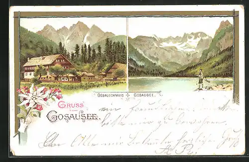 Lithographie Gosau, Gasthaus Gosauschmied, Gosausee