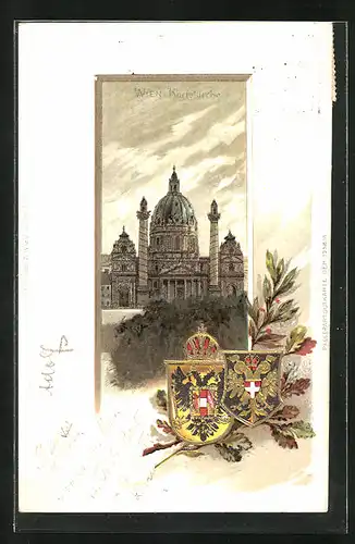 Präge-Lithographie Wien, Karlskirche, Stadtwappen