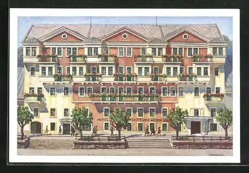 Künstler-AK Mariazell, Hotel Feichtegger Weisser Ochs