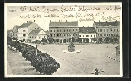 AK Göding / Hodonin, Marien- /Pestdenkmal am Platze