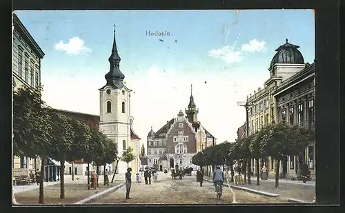 AK Göding / Hodonin, Blick hin zur Kirche