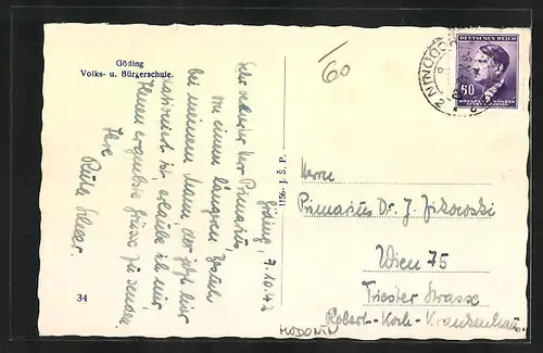 AK Göding / Hodonin, Frontalansicht Volks- u. Bürgerschule