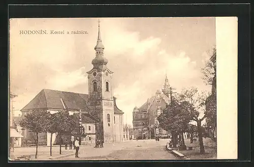 AK Göding / Hodonin, kostel a radnice