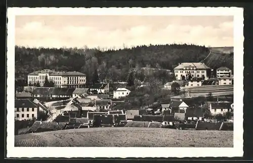 AK Bucovice, Teilansicht des Ortes mit Gymnasium