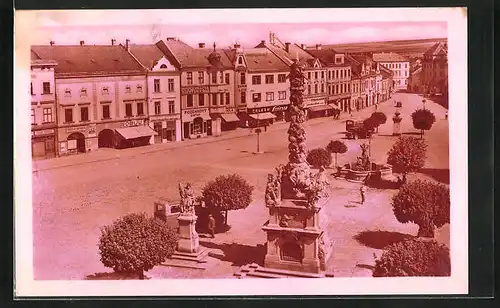 AK Wischau / Vyskov, Marktplatz mit Denkmal und Brunnen
