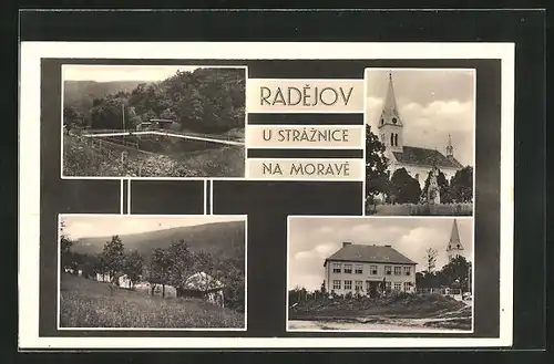 AK Radejov u Straznice na Morave, Kirche, Schule, Ortspartie