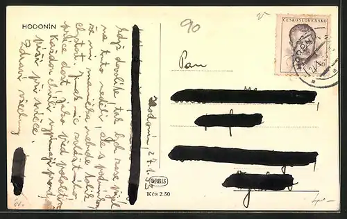 AK Göding / Hodonin, Strassenpartie mit Geschäften