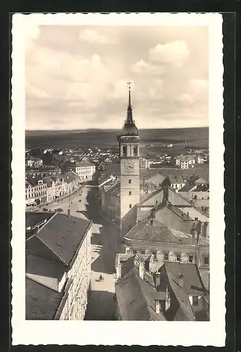 AK Wischau / Vyskov, Radnice, Strassenpartie aus der Vogelschau