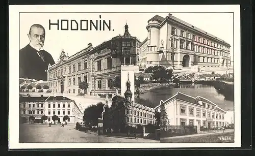 AK Göding / Hodonin, Postofni a telegrafni urad, Namesti