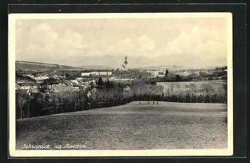 AK Sebranice na Morave, Panorama mit Kirche, Kostel