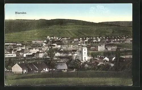 AK Blansko, Panorama mit Kirche, Kostel