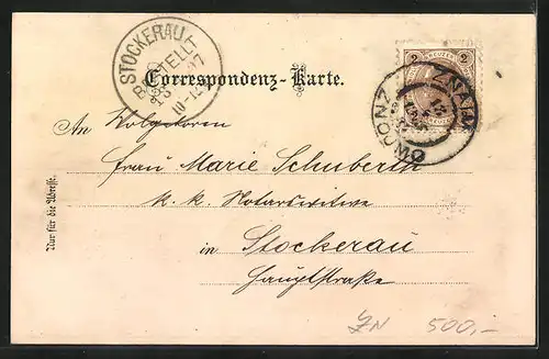 Lithographie Znaim, Teilansicht, Klosterbruck, Thaya Viaduct