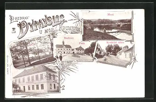 AK Vemyslice, Radnice & Fara, Kostelni ulice, Most