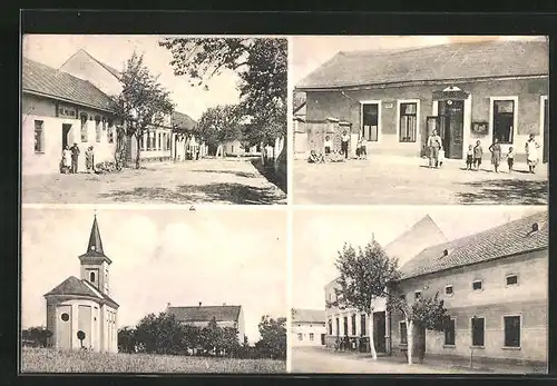 AK Medlovice, Gasthaus, Strassenpartie mit Gebäudeansicht, Kapelle