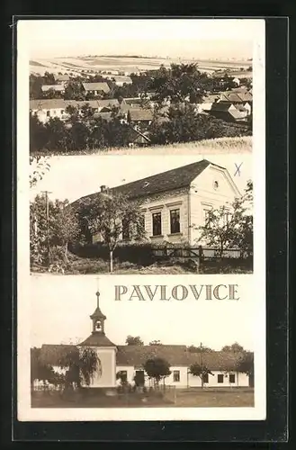 AK Pavlovice, Teilansicht, Gebäudeansicht, Kirche