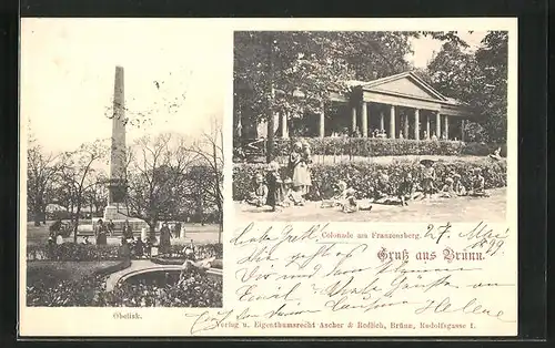 AK Brünn / Brno, Colonade am Franzensberg, Obelisk