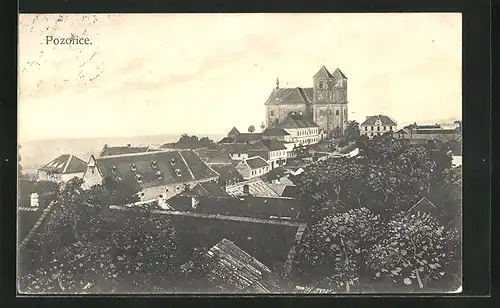 AK Pozorice, Teilansicht mit Kirche /Kostel