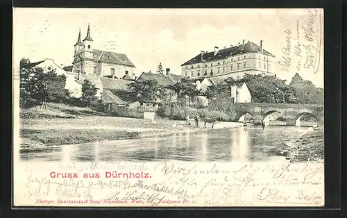 AK Dürnholz, Schloss und Kirche am Flussufer