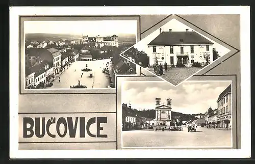 AK Bucovice, Kostel, Sokol, Námestí