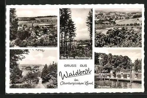 AK Waldbröl /Oberbergisches Land, Strandbad, Blick zum Krankenhaus, Kirche