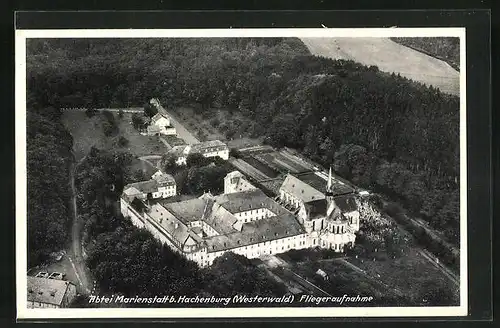 AK Hachenburg / Westerwald, Abtei Marienstatt, Fliegeraufnahme