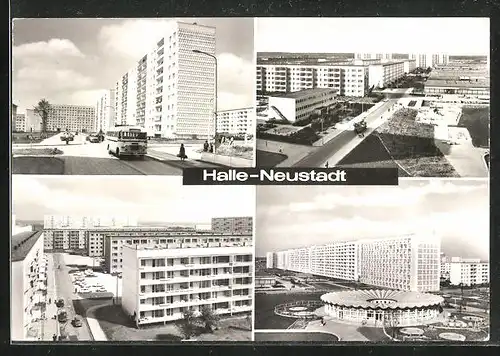 AK Halle-Neustadt, Wohngebäude und Parkanlagen des Ostens