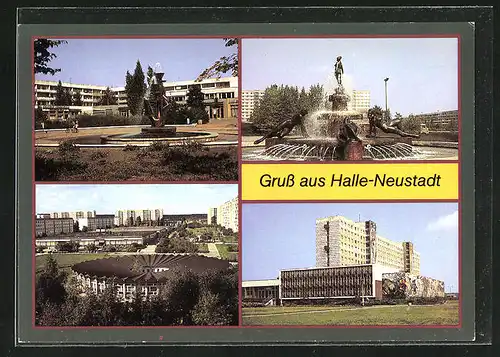 AK Halle-Neustadt, Tulpenbrunnen, Brunnen an der Magistrale, Bildungszentrum