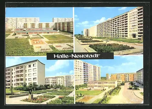 AK Halle-Neustadt, Wohnhäusersieldung mit Spielplatz