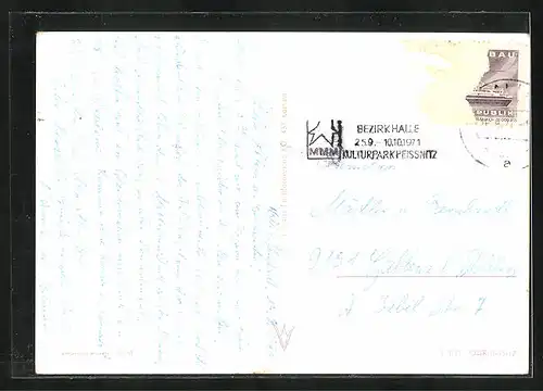 AK Halle-Neustadt, Spielplatz und Gartenanlage umringt vom Plattenbau