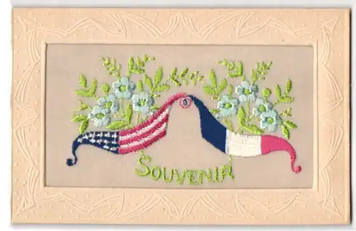 Seidenstick-AK Amerikanische und französische Fahnen