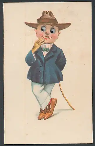Glasaugen-AK Herr mit Hut und Gehstock